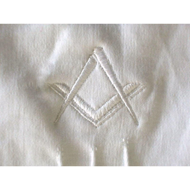 Gants maconniques coton blanc avec broderies equerre et compas blanc